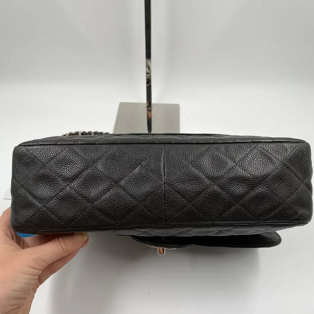 Chanel Jumbo Single Flap Caviar Bag Leather Brown Classic SHW Silver Hardware